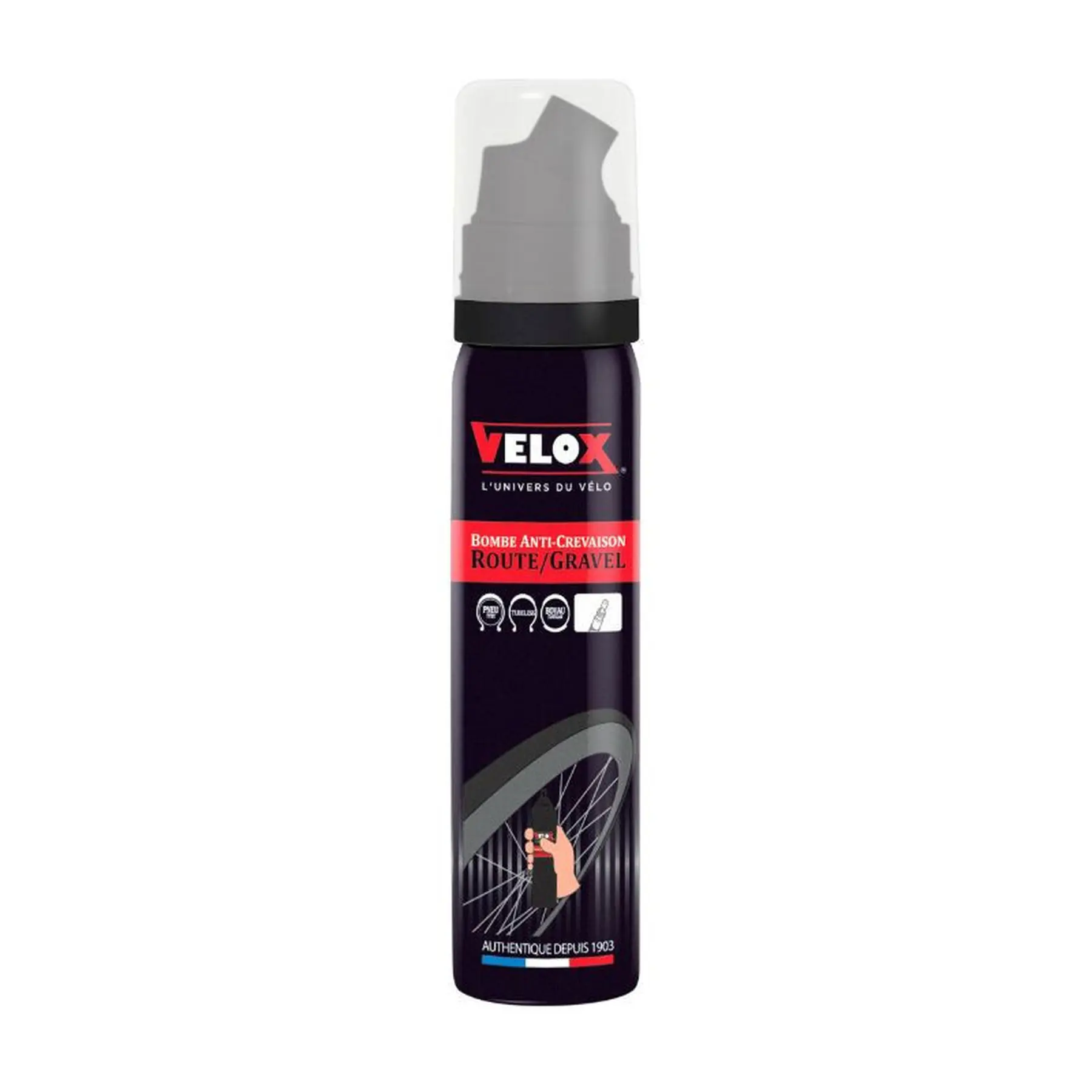 Anti-punkteringsspray för däcknav med direkt ventilanslutning Velox Presta 75 ml
