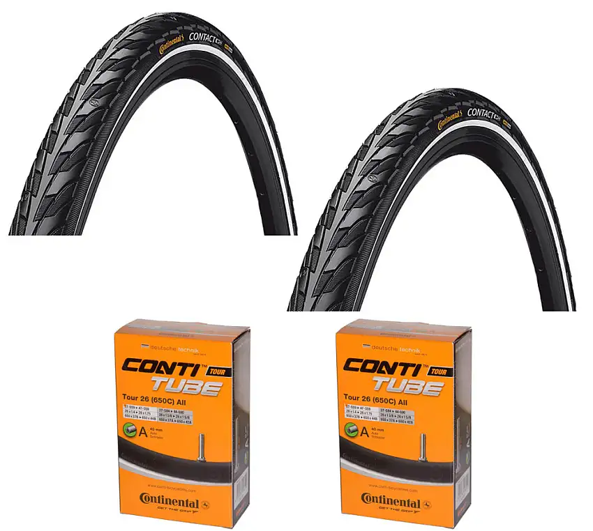 2 Däck + 2 Slangar Continental Contact 26" x 1.75 (47-559) med reflex auto ventil