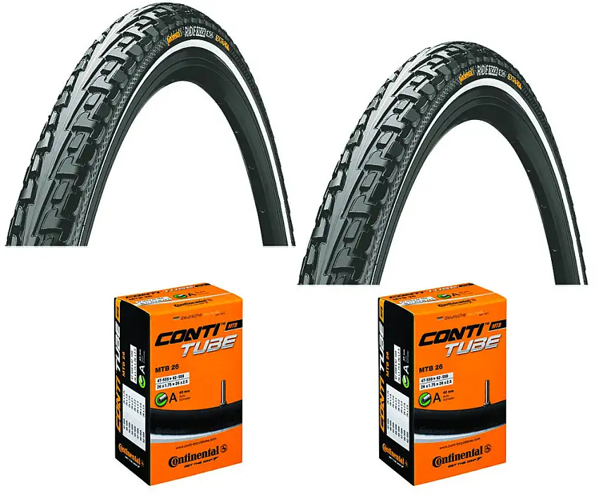 2 Däck + 2 Slangar Continental Ride Tour 26 x 1.75 (47-559) med reflex auto ventil