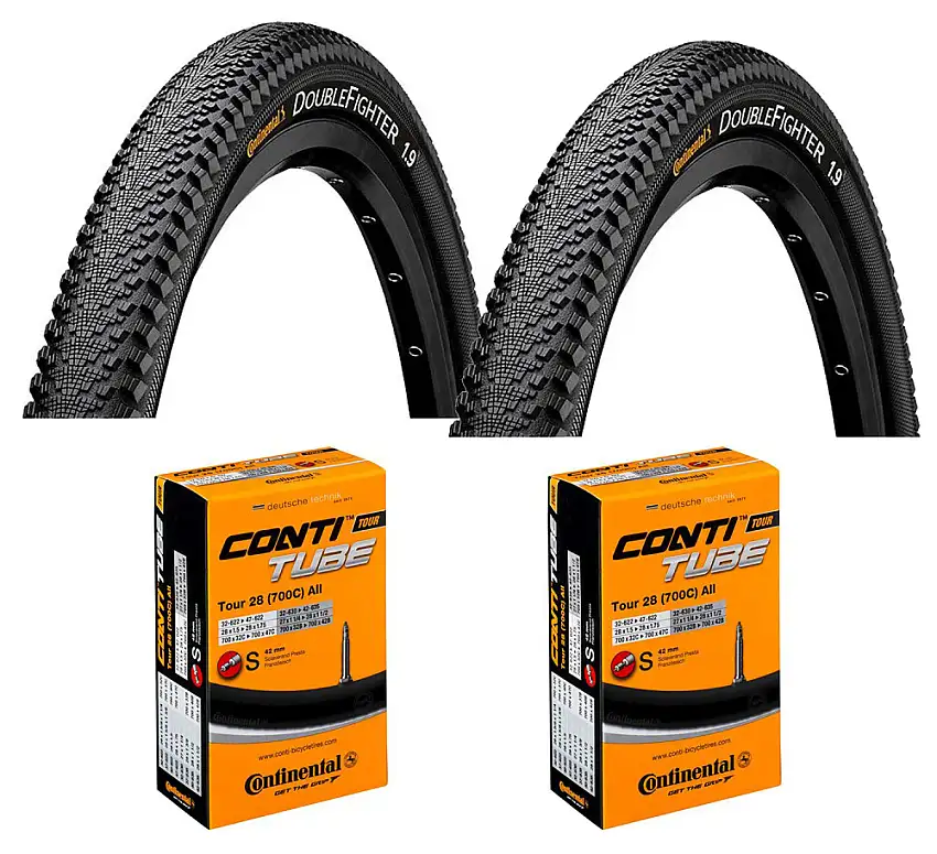 2 Däck + 2 Slangar MTB däck Continental Double fighter III 700x35 (37-622) racer ventil