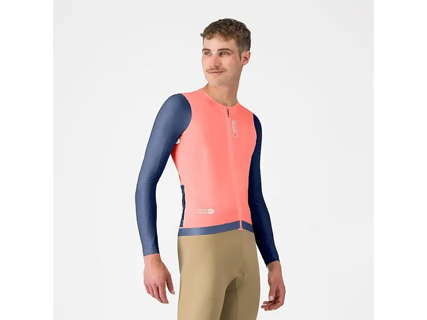 Castelli Coretto LS cykeltröja långärmad brilliant pink/belgian blue/white herr