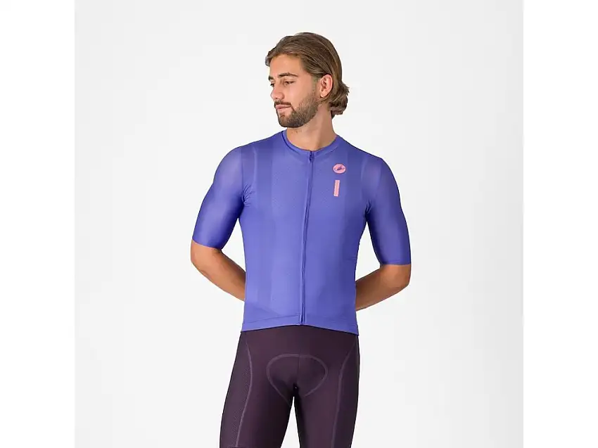 Castelli Drittone Logo cykeltröja kortärmad ultraviolett/rosa giro herr