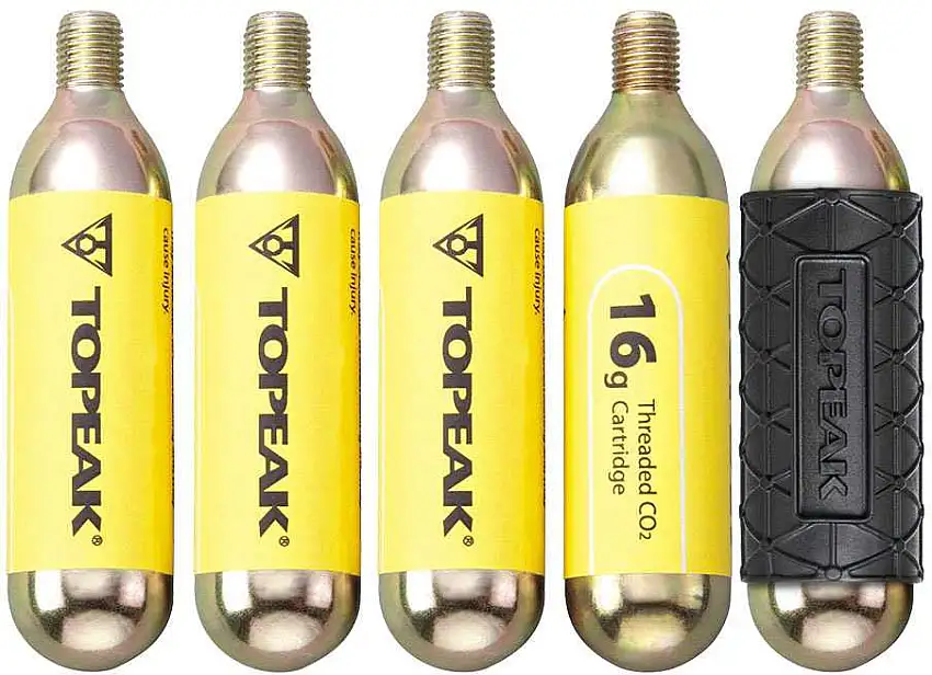 Kolsyrepatron Topeak gängad 16 gram 5-pack + 1 silikonskydd