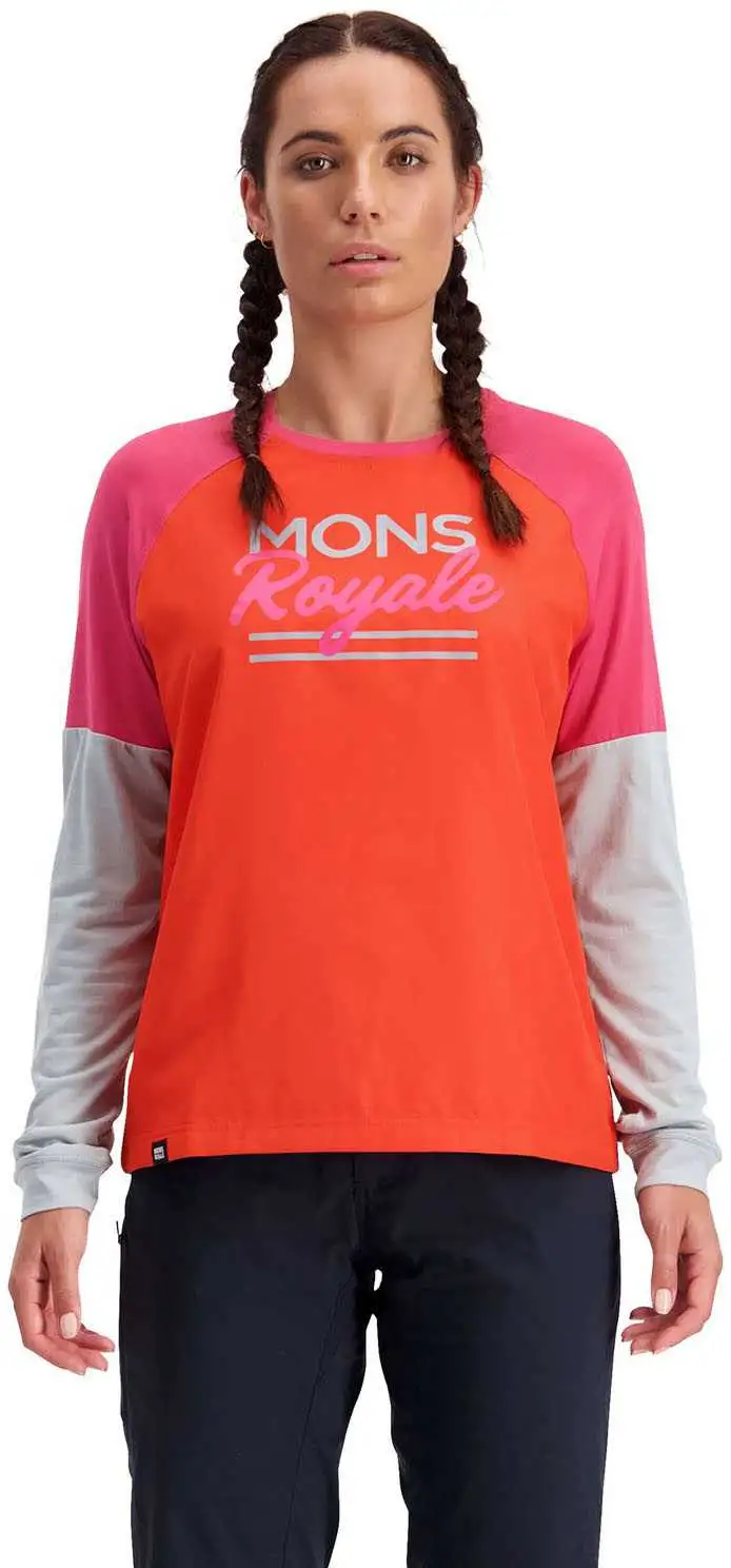 Tröja Mons Royal Wool Tarn Freeride LS Wind dam rosa/orange/grå