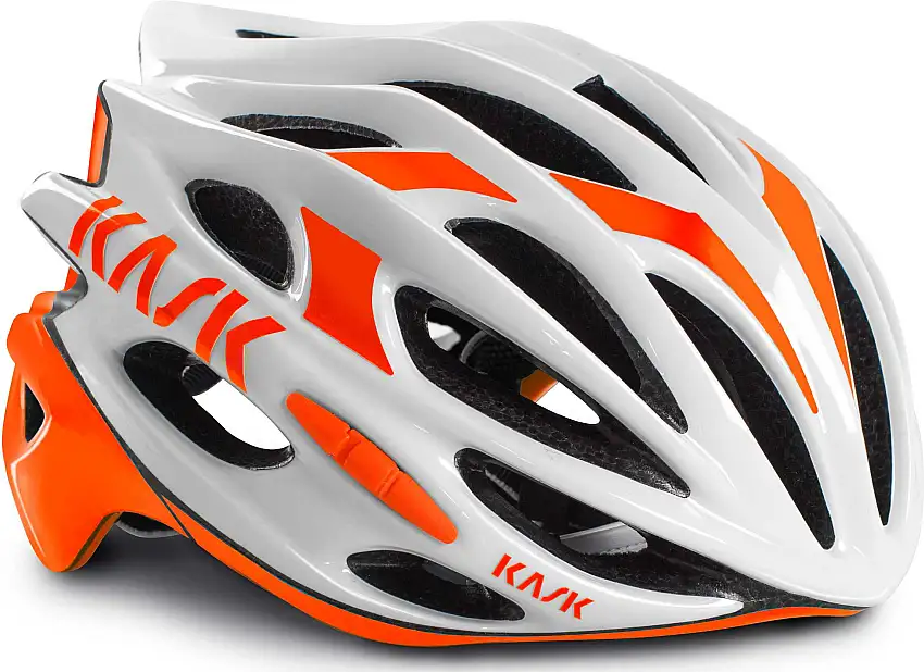 Cykelhjälm Kask Mojito vit/hi-vis orange