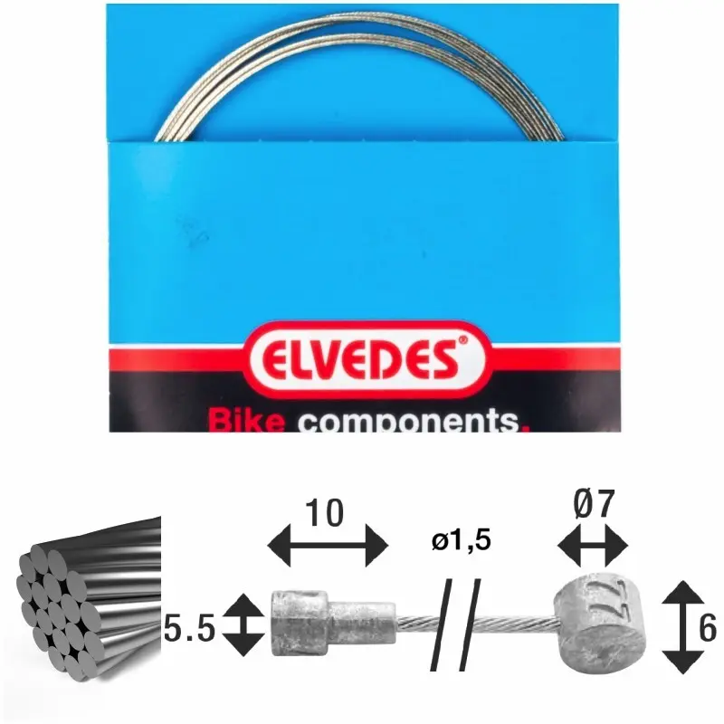 Bromsvajer 1x19 galvaniserad tråd ø1,5mm v-huvud ø5,5x10 och t-nip Elvedes