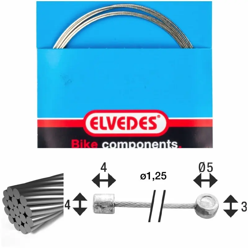 Transmissionskabel 1x19 rostfria trådar ø1,25mm med n-huvud ø4x4 Elvedes