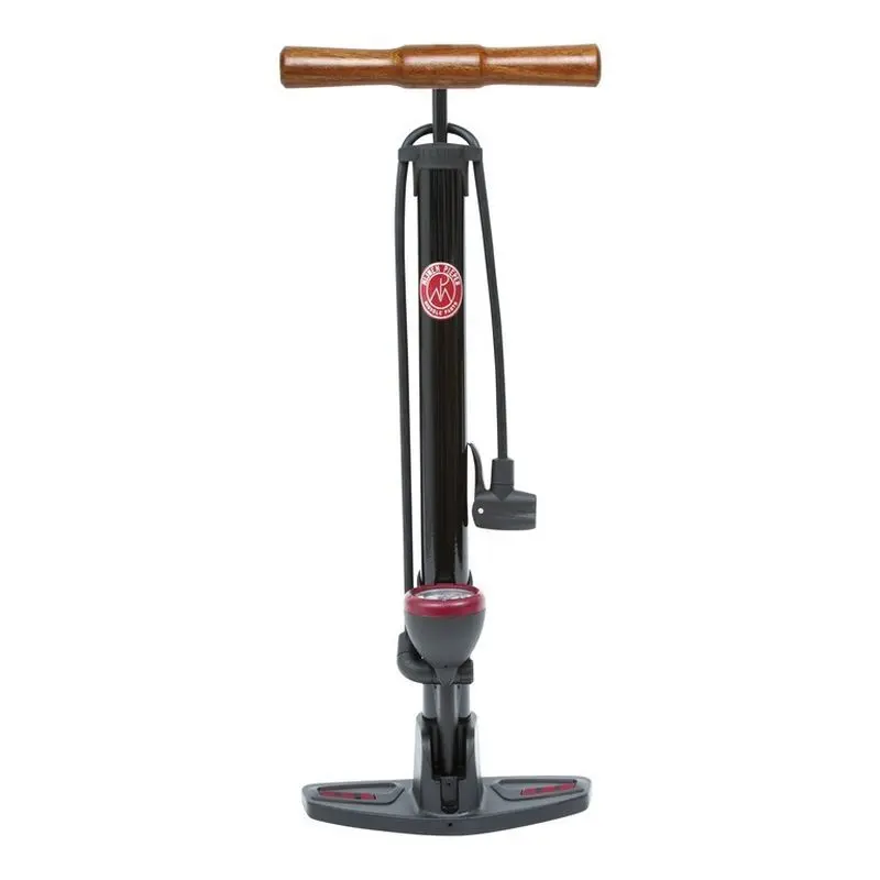 Retro tryckfotpump alla ventiler med manometer stål trähandtag Mijnenpieper