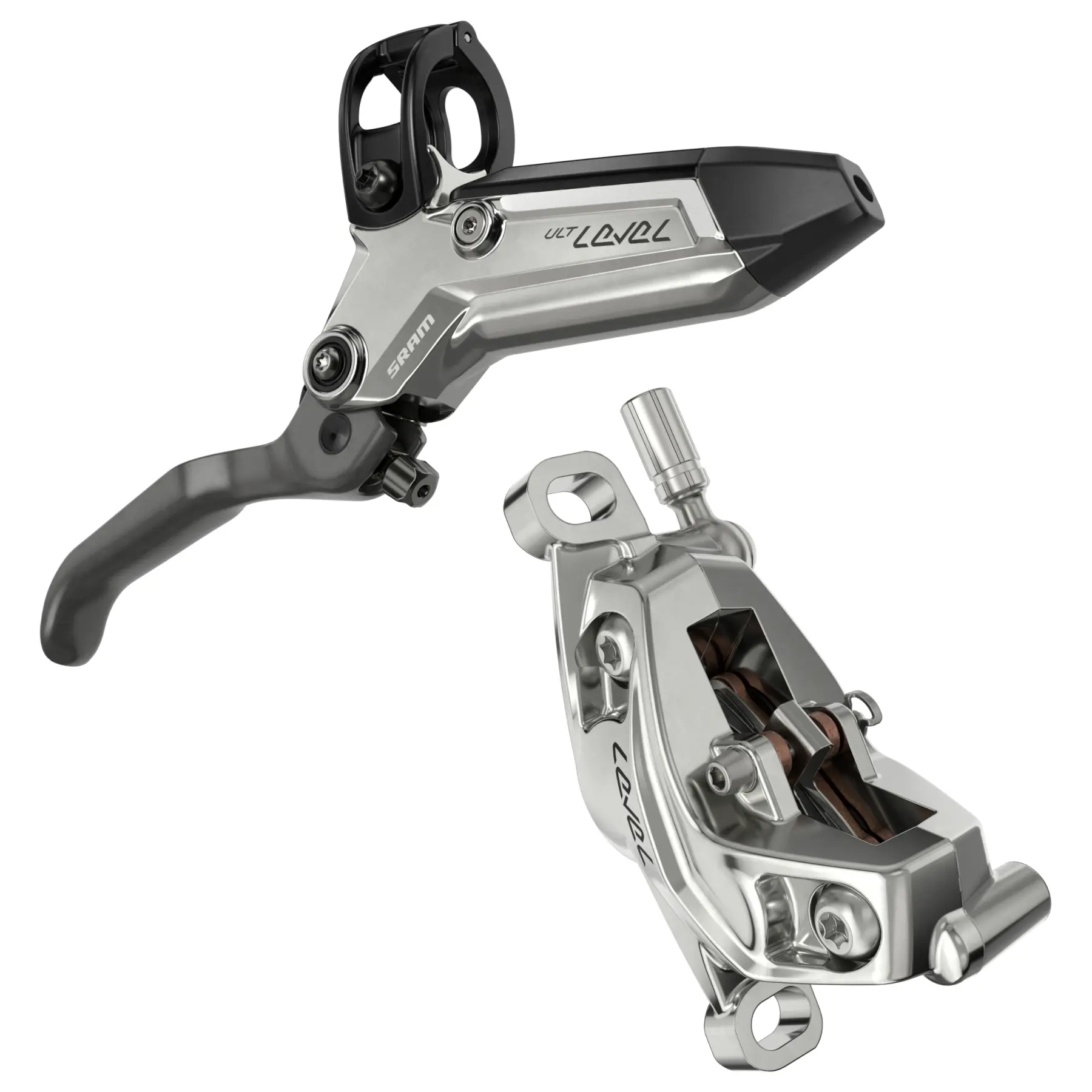 4-kolvs bromshandtag i kolfiber med skruvar och bultar i titan Sram Level Ultimate Stealth