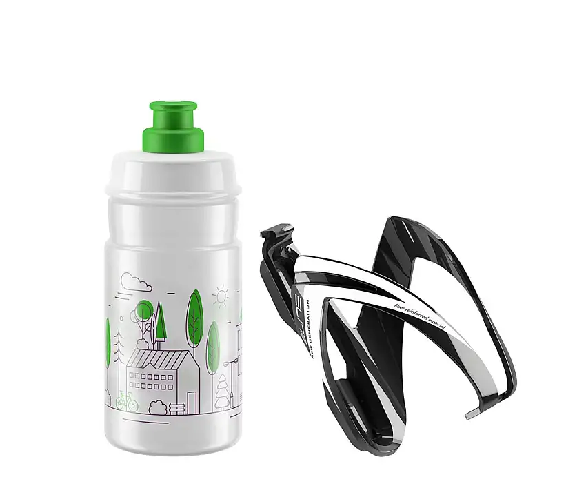 Flaskställskit Elite CEO Black Glossy +Bottle Jet 350ml Clear Log Green