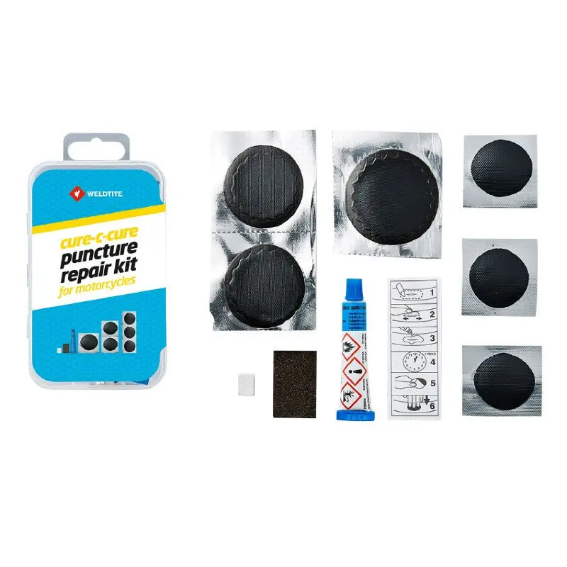 Airtite reparationssats för 27,5 innerrör med verktyg - låda 2 lappar 30 mm + 1 lapp 40 mm + 3 lappar 20 mm + lim 5 g + pimpsten Weldtite